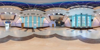 Grodno, Belarus - 15 Ağustos 2013: Modern iç disko dans salonu, eşit aralıklı dikdörtgen eşit uzaklıkta küresel projeksiyon, Vr içeriği tam 360 panorama