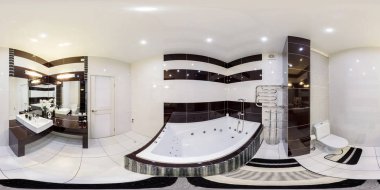 Grodno, Belarus - 05 Ağustos 2012: Modern loft daire iç, banyo, tuvalet, ace panorama, küresel projeksiyon equirectangular tam 360 panorama