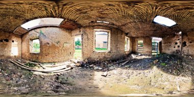 panorama in an abandoned old building. Full 360 degree  panorama in equirectangular equidistant spherical projection, skybox for VR content clipart
