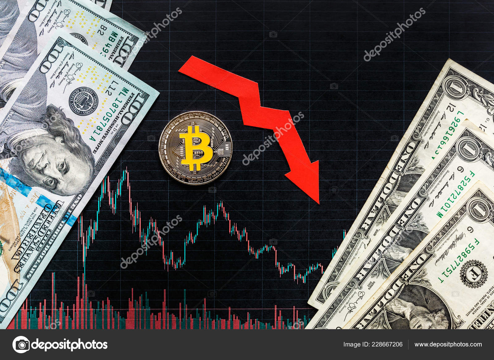 Unrentable Investition Von Virtuellem Geld Bitcoin Gruner Pfeil Rot - 