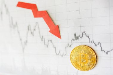 Amortisman sanal para bitcoin. Kağıt forex grafik dizin arka plan üzerinde kırmızı ok. Cryptocurrency amortisman kavramı.