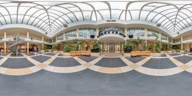 Grodno, Belarus - 21 Şubat 2013: Tam 360 derece panorama equirectangular eşit uzaklıkta küresel projeksiyon interier salonunda Çiçek Galerisi