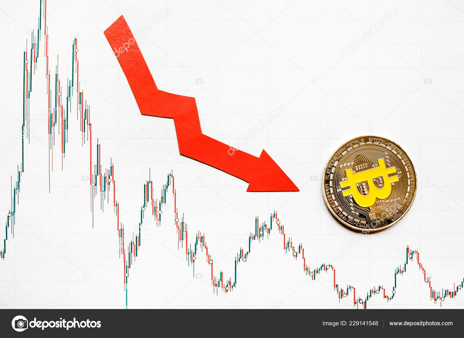 !   Depreciation Virtual Money Bitcoin Red Arrow Silver Bitcoin Paper - 