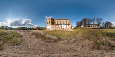 eşit aralıklı dikdörtgen projeksiyon, Vr Ar sanal gerçeklik içeriği harap sinagog tam sorunsuz küresel panorama 360 derece açılı görünüş stone yakınındaki terk