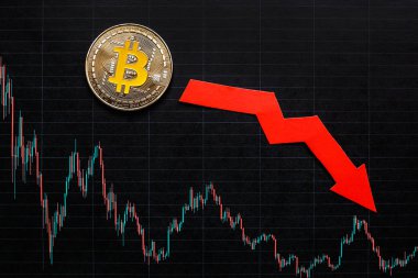 Amortisman sanal para bitcoin. Döviz piyasası arka plan üzerinde kırmızı ok ve siyah kağıt forex grafik Endeksi derecelendirmesini üzerinde gümüş Bitcoin inmek. Cryptocurrency amortisman kavramı.