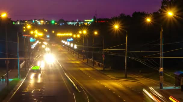 Natt Trafik Tidsfördröjning Natt Road — Stockvideo