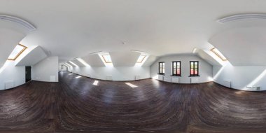 Eşit aralıklı dikdörtgen eşit uzaklıkta projeksiyon, panorama iç boş çatı oda tarafından tam küresel 360 180 derece sorunsuz panorama. VR içeriği