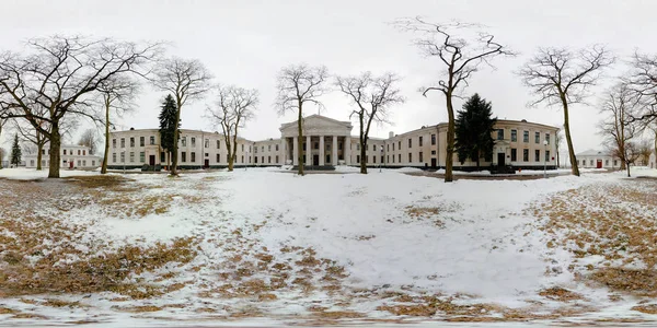 Vinter Panorama Nära Antika Medival Slott Full Sfäriska 360 180 — Stockfoto