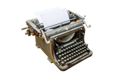 eski vintage toz kaplı daktilo ile beyaz arka plan üzerinde izole kağıt