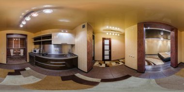 Grodno, Belarus - 12 Kasım 2012: küresel 360 180 tarafından sorunsuz derece panorama equirectangular eşit uzaklıkta projeksiyon, altın renkli iç, Vr içerik mutfakta sorunsuz Panoraması tam