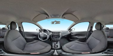 tam seamless panorama 360 derece prestij modern otomobillerin iç kumaş salonda görüş açısı. eşit aralıklı dikdörtgen eşit uzaklıkta panorama 360 panorama. VR ar içerik için