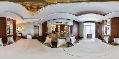 Minsk, Beyaz Rusya - Mart, 2017: küresel 360 derece açı görünümü seamless panorama iç VIP misafir odasında loft daire equirectangular eşit uzaklıkta projeksiyon, panorama, Vr içerik bölgesinde otel Full
