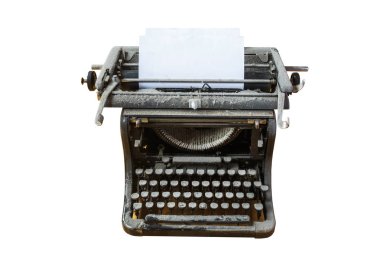 eski vintage toz kaplı daktilo ile beyaz arka plan üzerinde izole kağıt