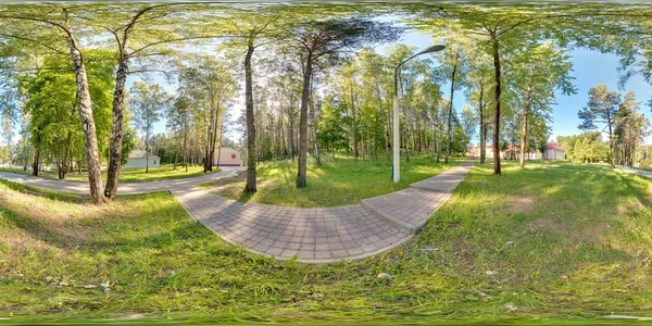 Panorama Park Skogsväg Hela 360 180 Graders Sömlös Sfäriskt Panorama — Stockfoto