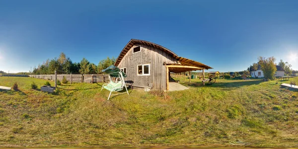 Panorama Cerca Casa Vacaciones Con Columpio Hermosa Noche Panorama Esférico — Foto de Stock