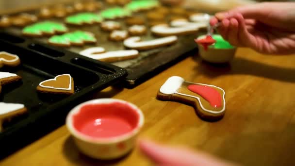作るとの休日のためのジンジャーブレッドのクッキーの絵 — ストック動画