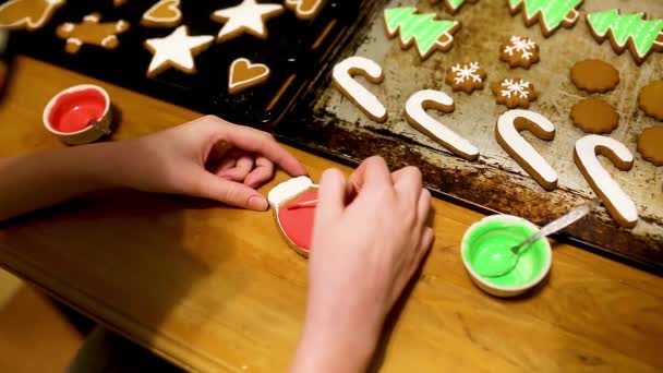 Így Festészet Mézeskalács Cookie Kat Ünnep — Stock videók