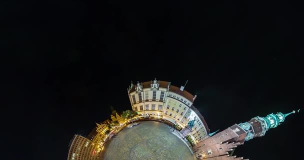 Pequena Transformação Planetária Panorama Noturno Completo Mercado Lugar Quadrado Cidade — Vídeo de Stock