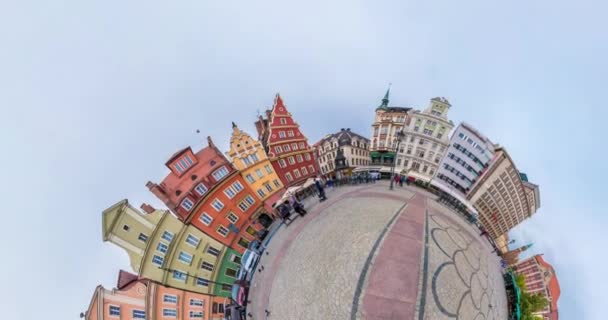 Kleine Planeet Van Transformatie Volledige Flyby Panorama Marktplein Plaats Van — Stockvideo