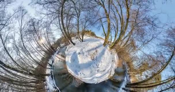 Pequena Transformação Planetária Panorama Voo Completo Com Ascensão Para Céu — Vídeo de Stock