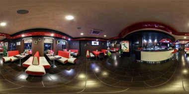 Grodno, Belarus - 8 Mart 2015: Tam 360 180 derecelik seamless panorama iç şık İtalyan Kafe pizzacı Basta makarna içinde küresel projeksiyon equirectangular tarafından