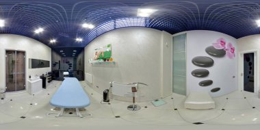Minsk, Beyaz Rusya - 5 Aralık 2011: Tam 360 180 derecelik seamless panorama şık güzellik spa salon iç küresel projeksiyon equirectangular tarafından. Fotogerçekçi Vr içeriği