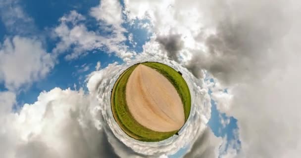 Curvature Space Little Planet Transformation Full Flyby Panorama Landscape Gravel — Stock Video