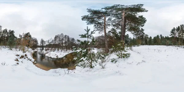 Winter Full Spherical Seamless Panorama 360 Degrees Angle View Road — 스톡 사진