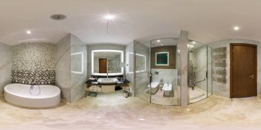 Minsk, Beyaz Rusya - Temmuz 27, modern boş tuvalet banyo tuvalet lavabo, 2017:360 panorama görünümünde tam 360 180 derece panorama equirectangular küresel projeksiyon, Loca Vr Ar içeriği tarafından