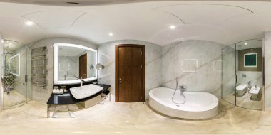 Minsk, Beyaz Rusya - Temmuz 27, modern boş tuvalet banyo tuvalet lavabo, 2017:360 panorama görünümünde tam 360 180 derece panorama equirectangular küresel projeksiyon, Loca Vr Ar içeriği tarafından