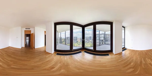360 Panoráma Nyílik Modern Fehér Üres Tetőtéri Szoba Kilátással Metropolis — Stock Fotó