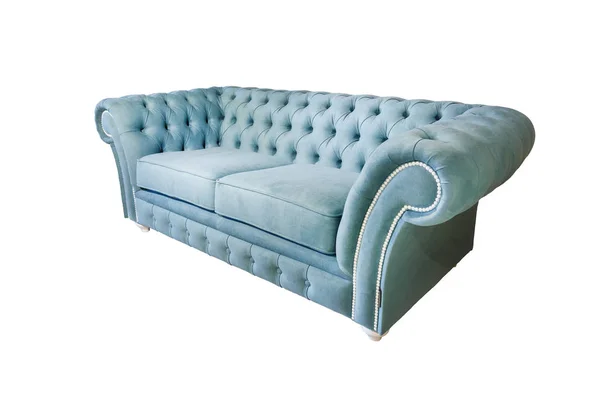 Światło Niebieskie Tkaniny Sofa Stylu Chester Dla Elity Loft Wnętrza — Zdjęcie stockowe