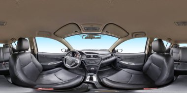 prestij modern otomobillerin iç salonda panorama görüş 360 açısı. Tam 360 tarafından 180 derece sorunsuz equirectangular eşit uzaklıkta küresel panorama. VR ar içeriği