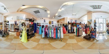 Grodno, Belarus - Nisan 8, 2017:360 panorama görünüm iç Shop moda kadın giyim ve ayakkabı, tam 360 180 derece açı panorama equirectangular projeksiyon, Loca Vr içeriği tarafından