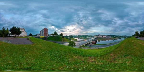 Grodno Bělorusko Srpna 2014 360 Panorama Výhledem Most Řeka Večer — Stock fotografie