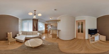 Lida, Beyaz Rusya - Mart 18, 2012:360 karanlık stil rengini daki küçük konuk oda otel panorama görüş açısı. Tam 360 tarafından 180 derece sorunsuz equirectangular eşit uzaklıkta küresel panorama. VR ar içeriği