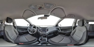 360 panorama görünümünde prestij modern araba deri iç açı. Tam 360 tarafından 180 derece sorunsuz equirectangular eşit uzaklıkta küresel panorama. VR ar içeriği