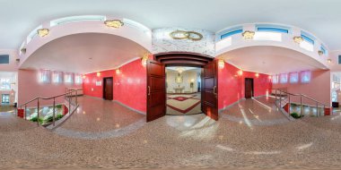 Smorgon, Belarus - Mart, 2013: Tam küresel seamless panorama 360 derece açılı görünüş iç modern kayıt ofisi equirectangular projeksiyon, Vr içerik sivil törenlere evin salonunda