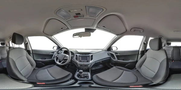 360 Кутовий Панорамний Вид Шкіряному Інтер Єрі Престижного Сучасного Автомобіля — стокове фото