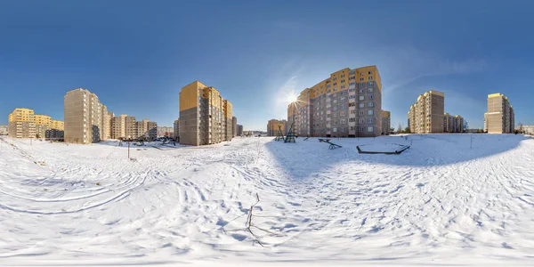 360 Panorama Höghus Bygga Området Stadsutveckling Bostadsområde Solig Vinterdag Full — Stockfoto
