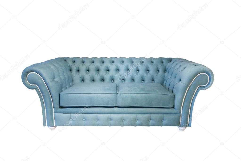 light blue fabric sofa in chester style for elite loft interior isolated white background