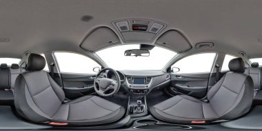 360 panorama görünümünde prestij modern araba deri iç açı. Tam 360 tarafından 180 derece sorunsuz equirectangular eşit uzaklıkta küresel panorama. VR ar içeriği