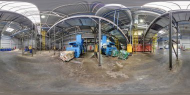 Grodno, Belarus - Ekim 10, 2017:360 panorama görünümünde modern atık tehlikeli geri dönüşüm tesisi ve depolama. Eşit aralıklı dikdörtgen küresel projeksiyon, Loca Vr içerik tarafından tam 360 180 derece panorama