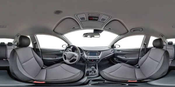 360 Grad Rundumblick Lederinterieur Eines Modernen Prestigeautos 360 Mal 180 — Stockfoto