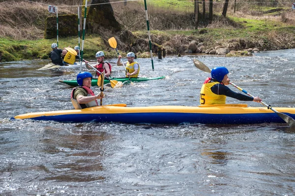 Grodno Belarus Avril 2018 Compétition Kayak Freestyle Sur Une Rivière — Photo