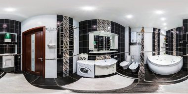 Minsk, Beyaz Rusya - 2 Mart 2013: equirectangular eşit uzaklıkta projeksiyon, panorama iç banyo tuvalet modern düz daireler Vr içerik içinde küresel 360 derece seamless panorama tam