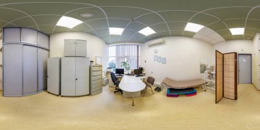 Grodno, Belarus - Eylül, 2017: Modern spor karmaşık, tam seamless panorama 360 açılı görünüş equirectangular eşit uzaklıkta küresel projeksiyon, Vr içerik doktor ofisinde içinin