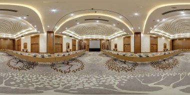 MINSK, BELARUS - JULY, 2017: full seamless panorama 360 degrees angle view in interior of luxury empty conference hall for business meetings in equirectangular projection, skybox VR content clipart