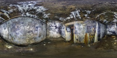 Birinci Dünya Savaşı equirectangular küresel projeksiyon, loca korku Vr içerik Kalesi'nin yıkık terk edilmiş askeri yeraltı casemates içinde tam seamless panorama 360 derece görüş açısı