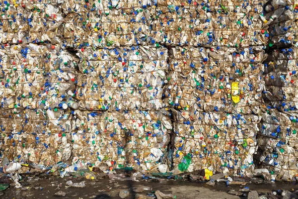 Fardos Plástico Estação Processamento Resíduos Coleta Lixo Separada Reciclagem Armazenamento — Fotografia de Stock